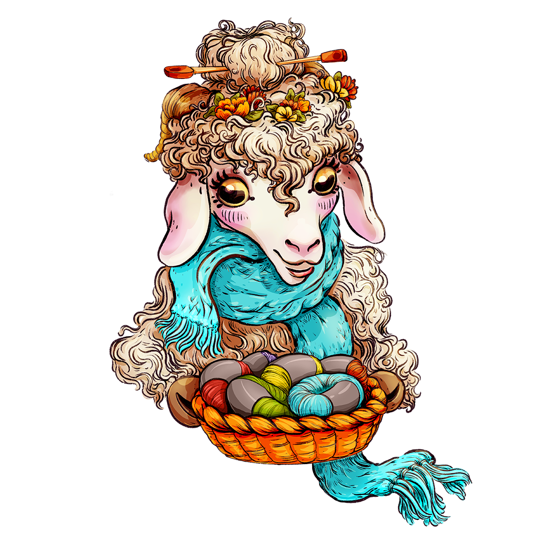 Illustration chèvres Angora et pelotes de Mohair